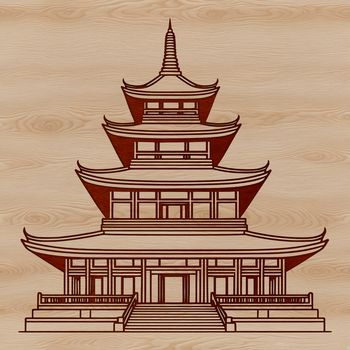 A traditional Buddhist temple design with intricate details and ornamentation, suitable for vector art projects.