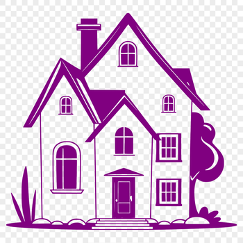 A 2D illustration of a simple residential building with a rectangular shape and multiple windows.