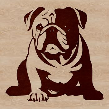 A realistic illustration of a bulldog sitting on its haunches, created as vector art.