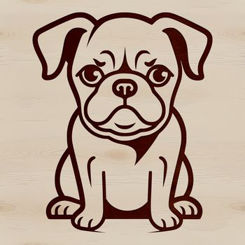 A simple line drawing of a sitting bulldog.