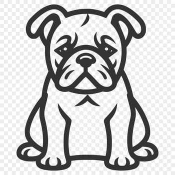 A simple line drawing of a Bulldog sitting in profile.