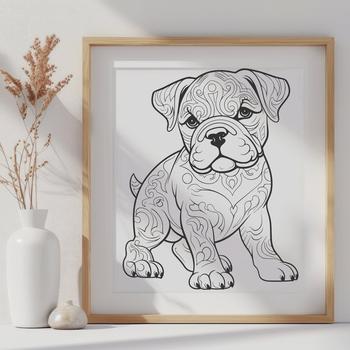 A bulldog standing on its hind legs in a formal pose.