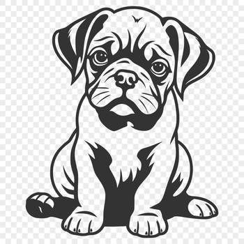 A full-body illustration of a Bulldog sitting comfortably, suitable for various design applications.