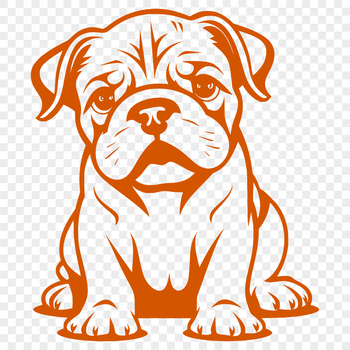 A full-body illustration of a bulldog sitting on its haunches.