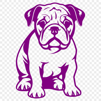 A full-body illustration of a sitting Bulldog breed dog.