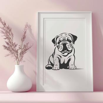 Unique Sitting Bulldog Vector Drawing