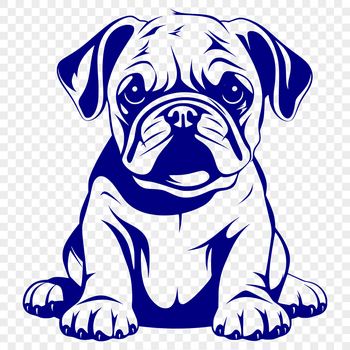A sitting Bulldog in a full-body pose, suitable as clip art for various designs.