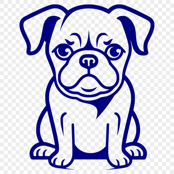 A simple line drawing of a sitting bulldog, depicted in a full-body pose.