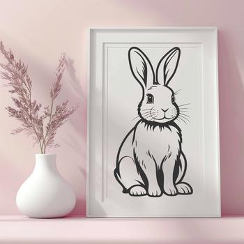 A detailed, full-body illustration of a sitting rabbit in vector format.