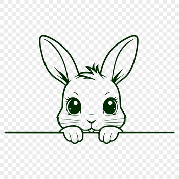 A vector illustration of a rabbit's head peeking out from behind a decorative border.