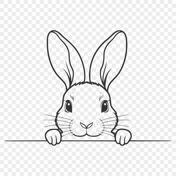 Vector illustration of a rabbit peeking out from behind a leaf.