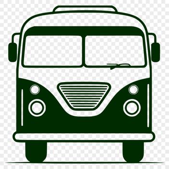 A diagrammatic representation of a bus vehicle with bold lines and shapes.