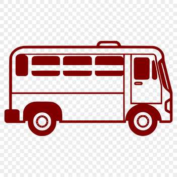 A simple illustration of a bus with wheels and windows.
