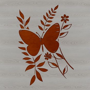 A colorful butterfly with large wings, surrounded by floral elements.