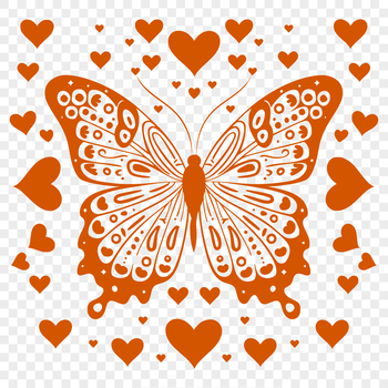 Colorful butterfly with heart patterns on its wings, depicted in a vector format.