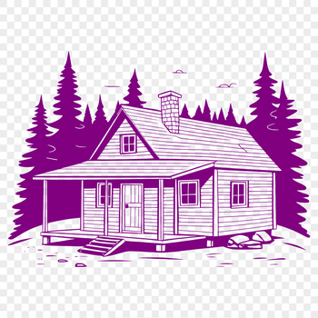 A 2D vector illustration of a rustic cabin with a pitched roof and wooden walls.