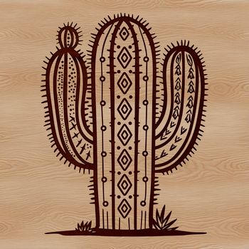 A single, stylized cactus with sharp spines and fleshy stem, suitable for vector graphics and digital design.