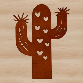 A stylized illustration of a cactus plant with heart motifs, suitable for gardening and nature-themed designs.