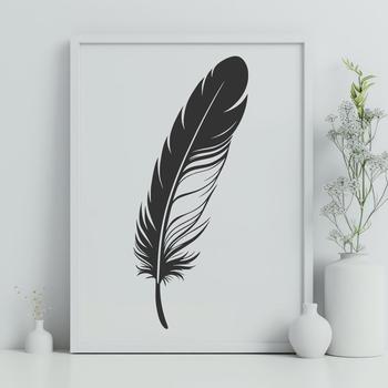 A high-quality digital illustration of a single white feather with delicate details and fine lines.