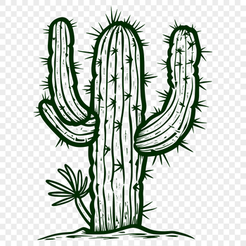 A stylized illustration of a prickly desert plant with tall stem and sharp spines.
