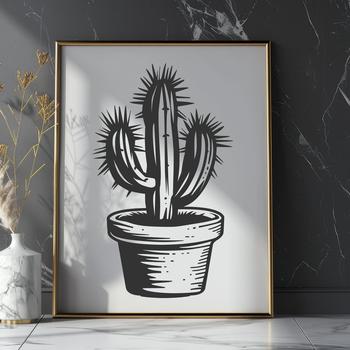 A detailed representation of a cactus, ideal for use in digital designs, such as cutting machine templates or web graphics.