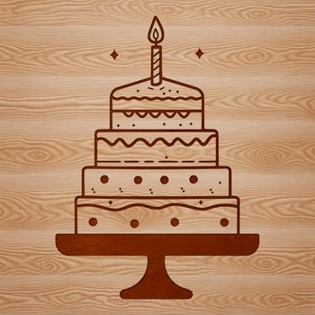 A stylized illustration of a birthday cake featuring colorful candles and decorations.