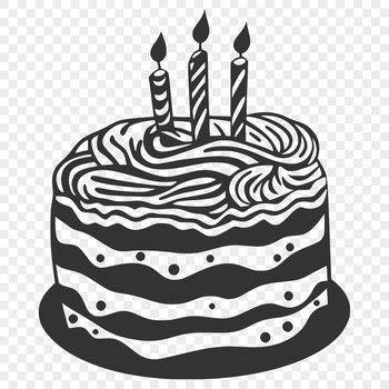 A colorful illustration of a traditional birthday cake with candles on top, suitable for vector graphics.
