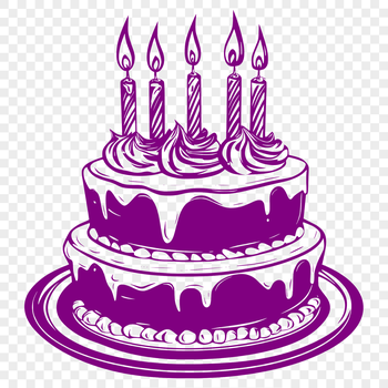 A colorful illustration of a birthday cake with candles lit.