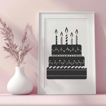 A colorful, layered birthday cake designed with vector elements.