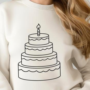 A simple line drawing of a birthday cake with candles on top, suitable for vector art and design.
