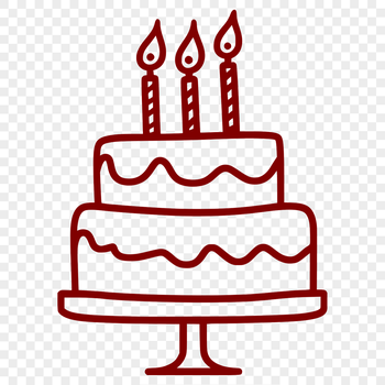 A simple line drawing of a birthday cake with candles, suitable for vector art and cutting machine projects.