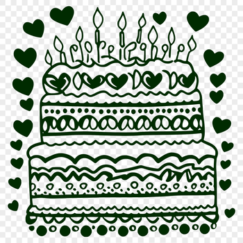 A colorful birthday cake decorated with red love hearts, perfect for party celebrations.
