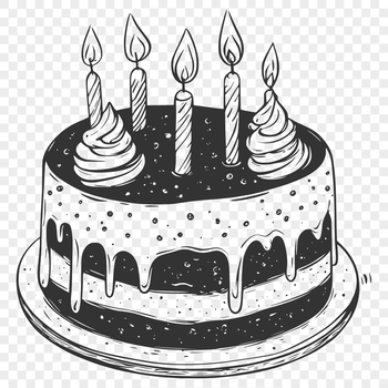 A digital vector illustration of a colorful birthday cake with candles.