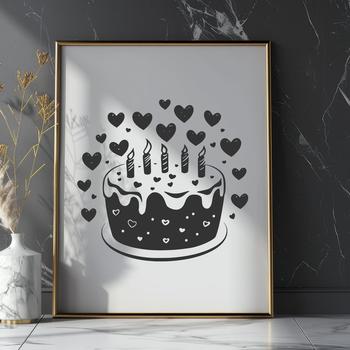 A colorful birthday cake decorated with red and pink love hearts, perfect for celebrations.
