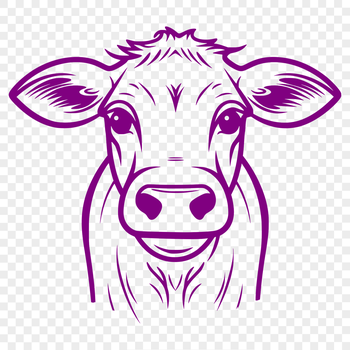 Illustration of a cow's head, a farm animal commonly found on rural farms.