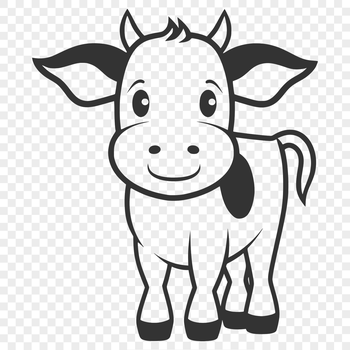 A simple line drawing of a full-body cow with a calf in the background.