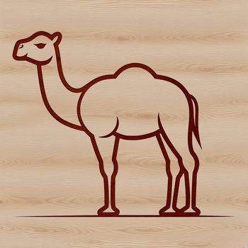 A simple line drawing of a standing camel in vector format.