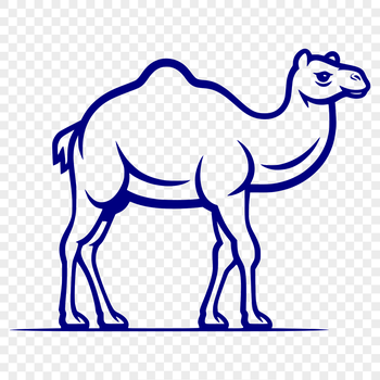 Line drawing of a standing camel with simple, stylized features.