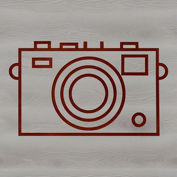 A simple line drawing of a camera, suitable for vector art and graphic design.