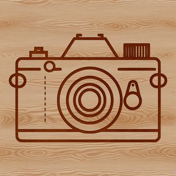 Digital camera icon with sleek lines and modern design suitable for technology and photography themes.