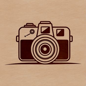 A digital camera with a prominent lens and body, ideal for graphic design projects requiring vector art.