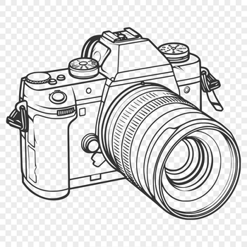 A digital camera icon with clean lines and minimal details, suitable for various design applications.