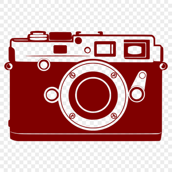 Illustrative SVG icon of a digital camera with lens and viewfinder.