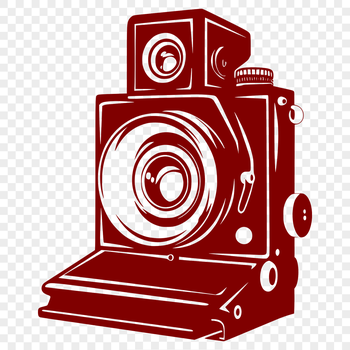 A detailed illustration of a camera with graphic design elements.