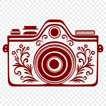 A detailed illustration of a camera with intricate details and ornate design elements.