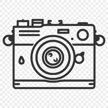 Illustrated camera icon with simplified design elements, suitable for vector graphics and digital projects.