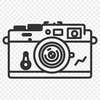 Vector illustration of a digital camera with a lens and viewfinder.