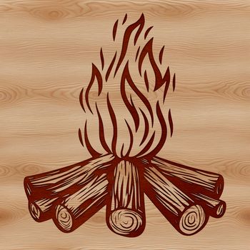 A stylized illustration of a camp fire with flames, suitable for vector design and commercial or personal use.