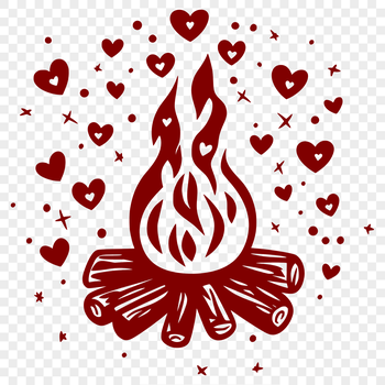 SVG image of a campfire with love hearts surrounding the flames, suitable for outdoor-themed designs.
