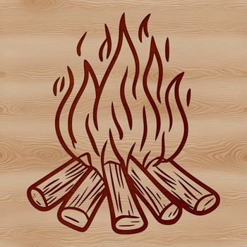 Illustrated campfire with flames burning in the outdoors, suitable for vector designs and cutting machine stencils.